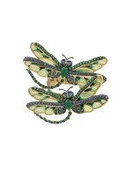 Кольцо из лимонного золота c сапфиром, изумрудом и эмалью