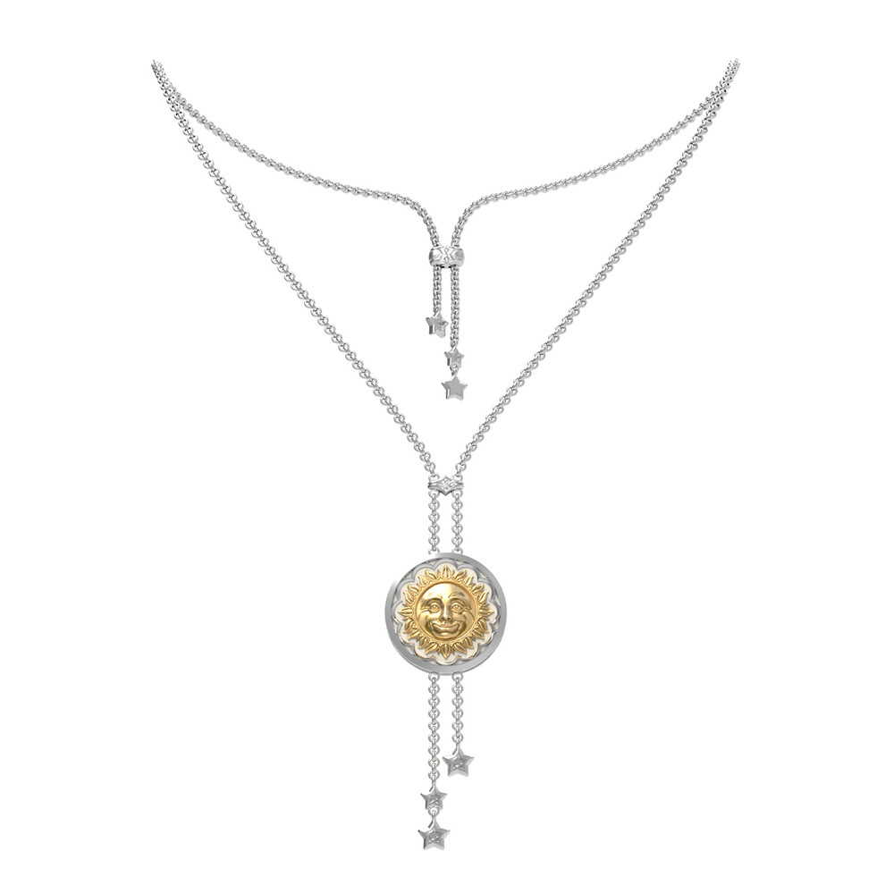 Колье из белого золота 585 пробы c ониксом и перламутром