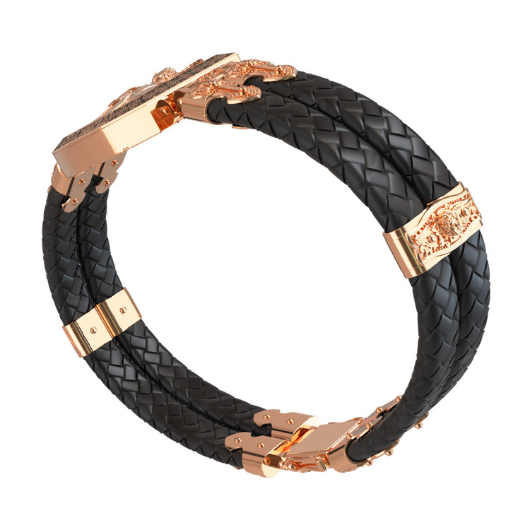 Браслет из красного золота 585 пробы c эмалью, шнурком и ониксом