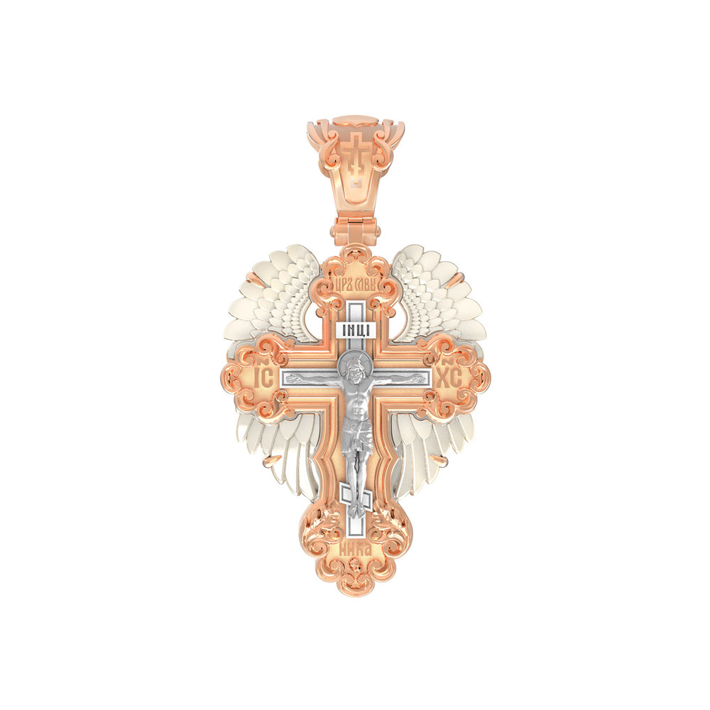Крест из красного золота 585 пробы c перламутром
