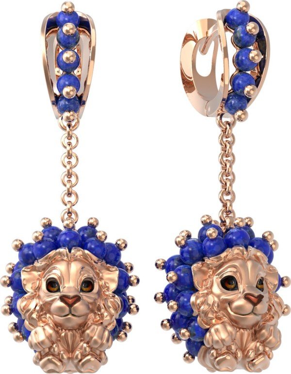 Серьги из золота c эмалью и лазуритом