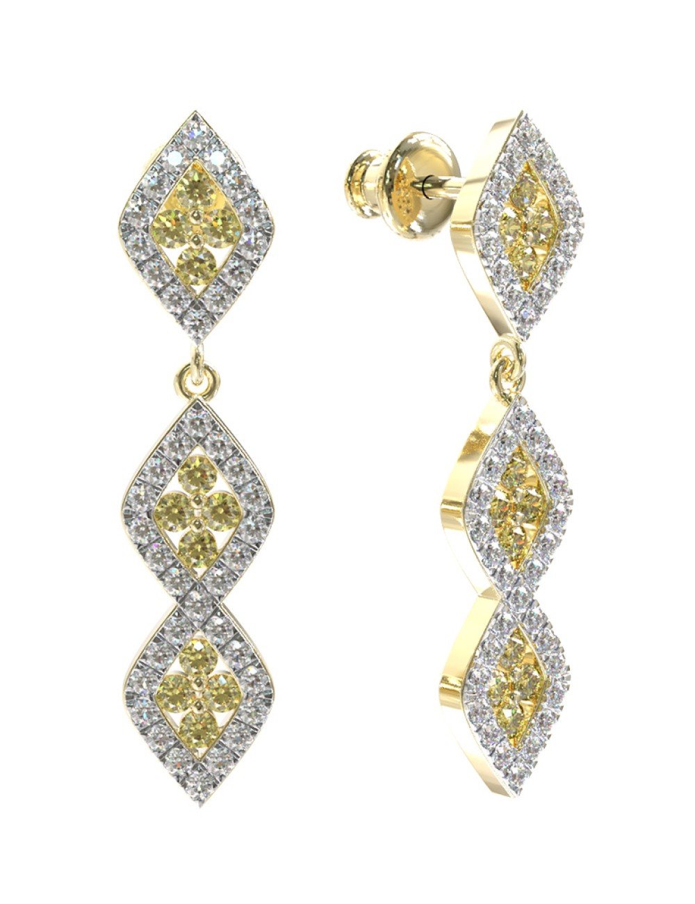 Серьги из лимонного золота c бриллиантами и сапфиром