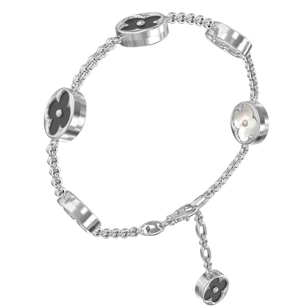 Браслет из белого золота 585 пробы c ониксом и перламутром