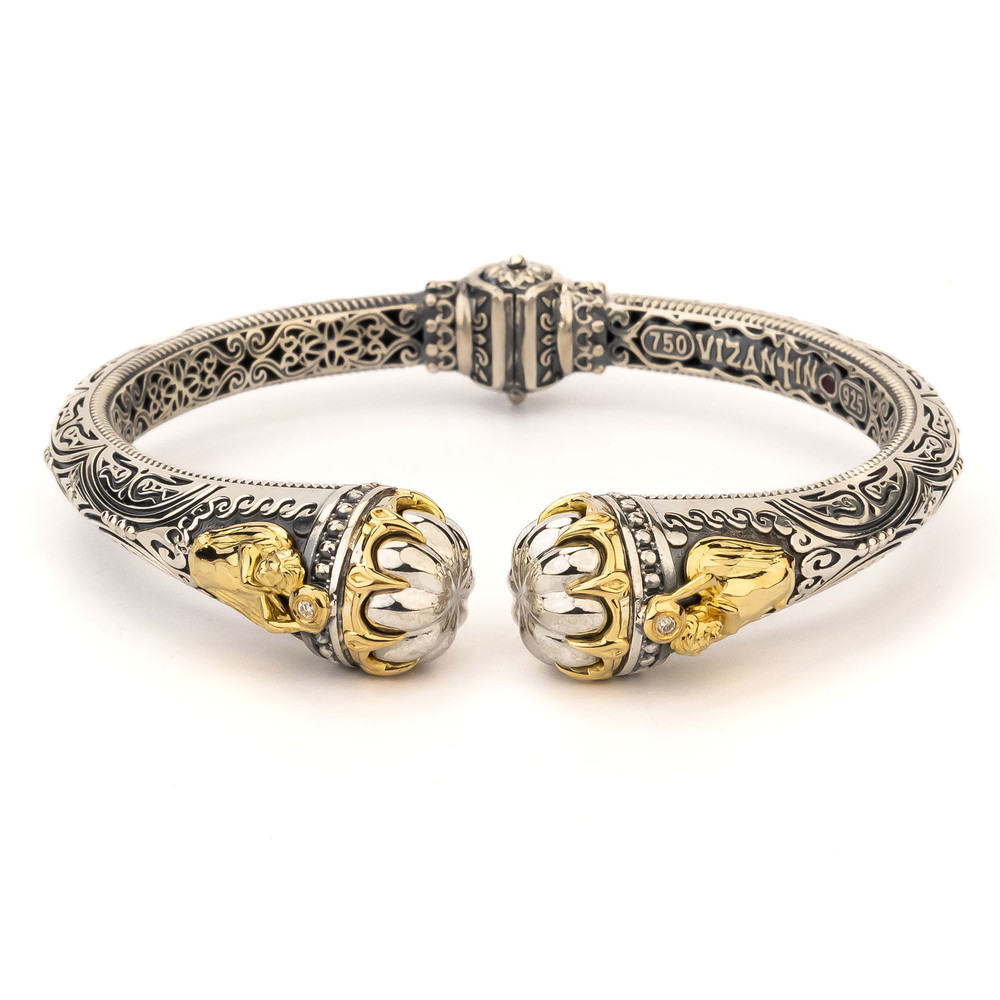 Браслет из серебра 925 пробы и золота 750 пробы c бриллиантами и рубином