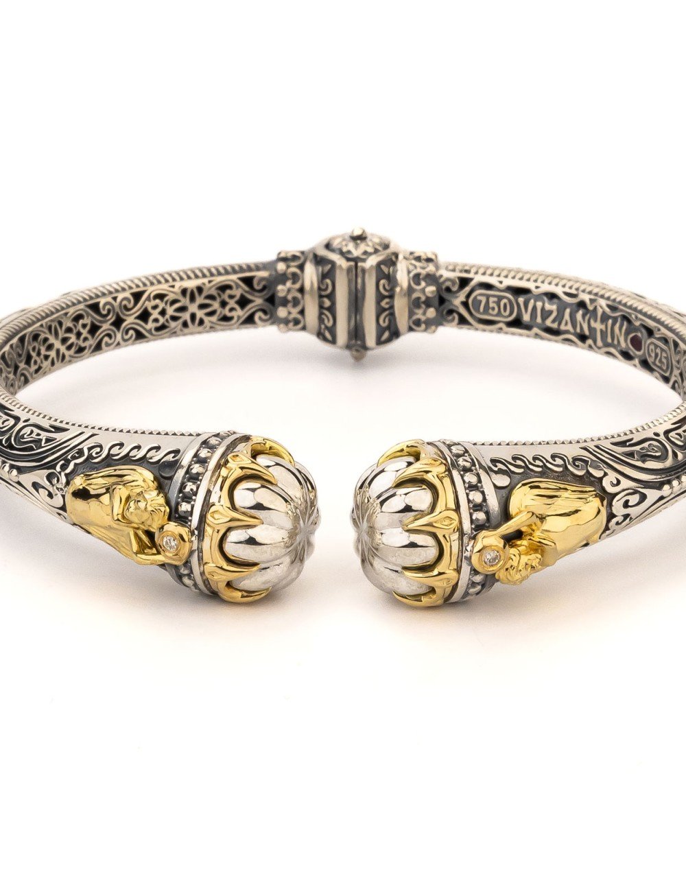 Браслет из серебра и золота c бриллиантами и рубином