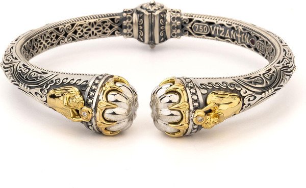 Браслет из серебра 925 пробы и золота 750 пробы c бриллиантами и рубином