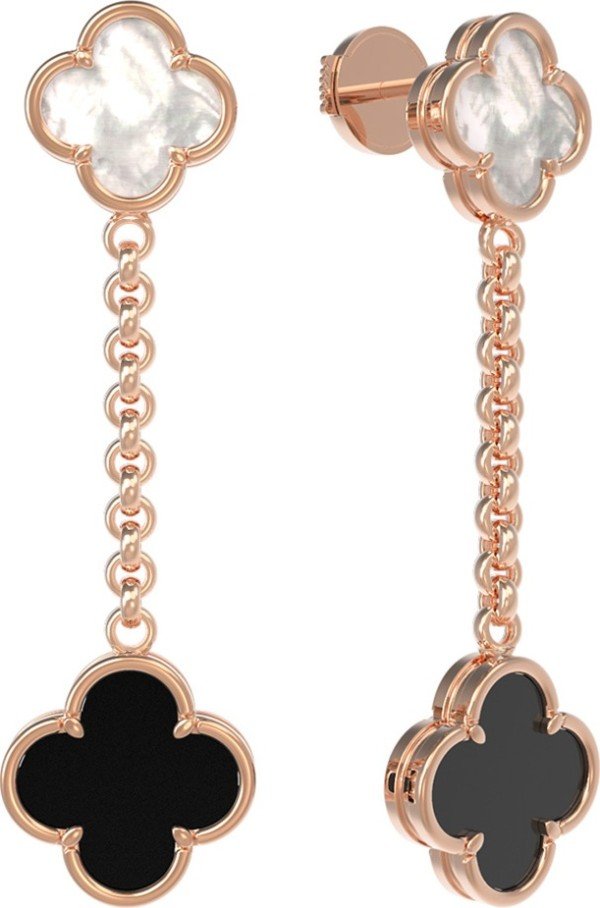 Серьги из золота c ониксом и перламутром