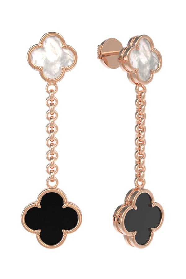 Серьги из золота c ониксом и перламутром