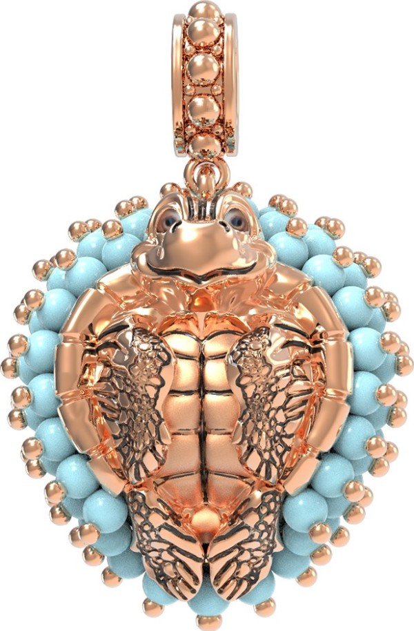 Подвеска из золота c эмалью и бирюзой