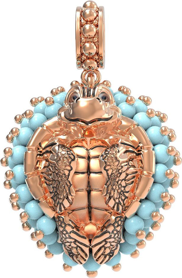 Подвеска из красного золота 585 пробы c эмалью и бирюзой