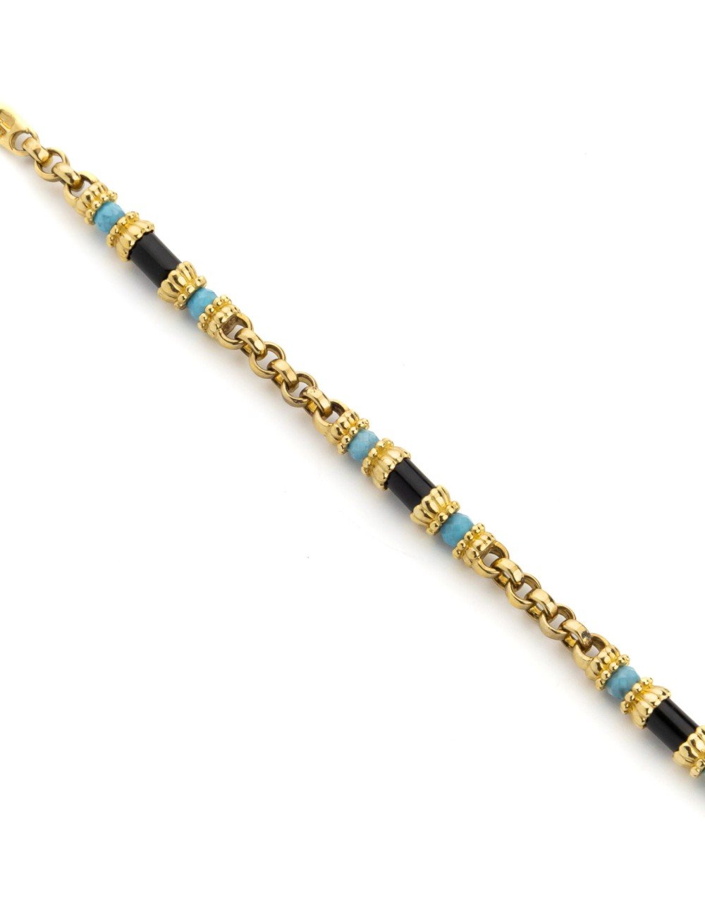 Браслет из лимонного золота c бирюзой и ониксом