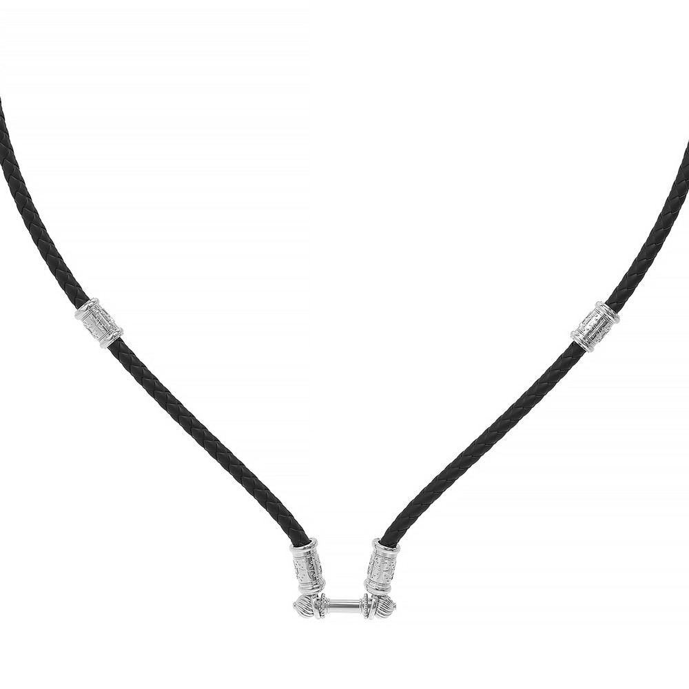 Цепь-шнурок кожа из белого золота 585 пробы c кожаным шнурком