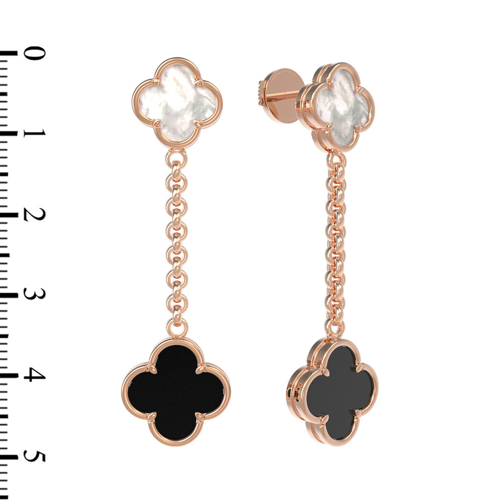 Серьги из красного золота 585 пробы c ониксом и перламутром