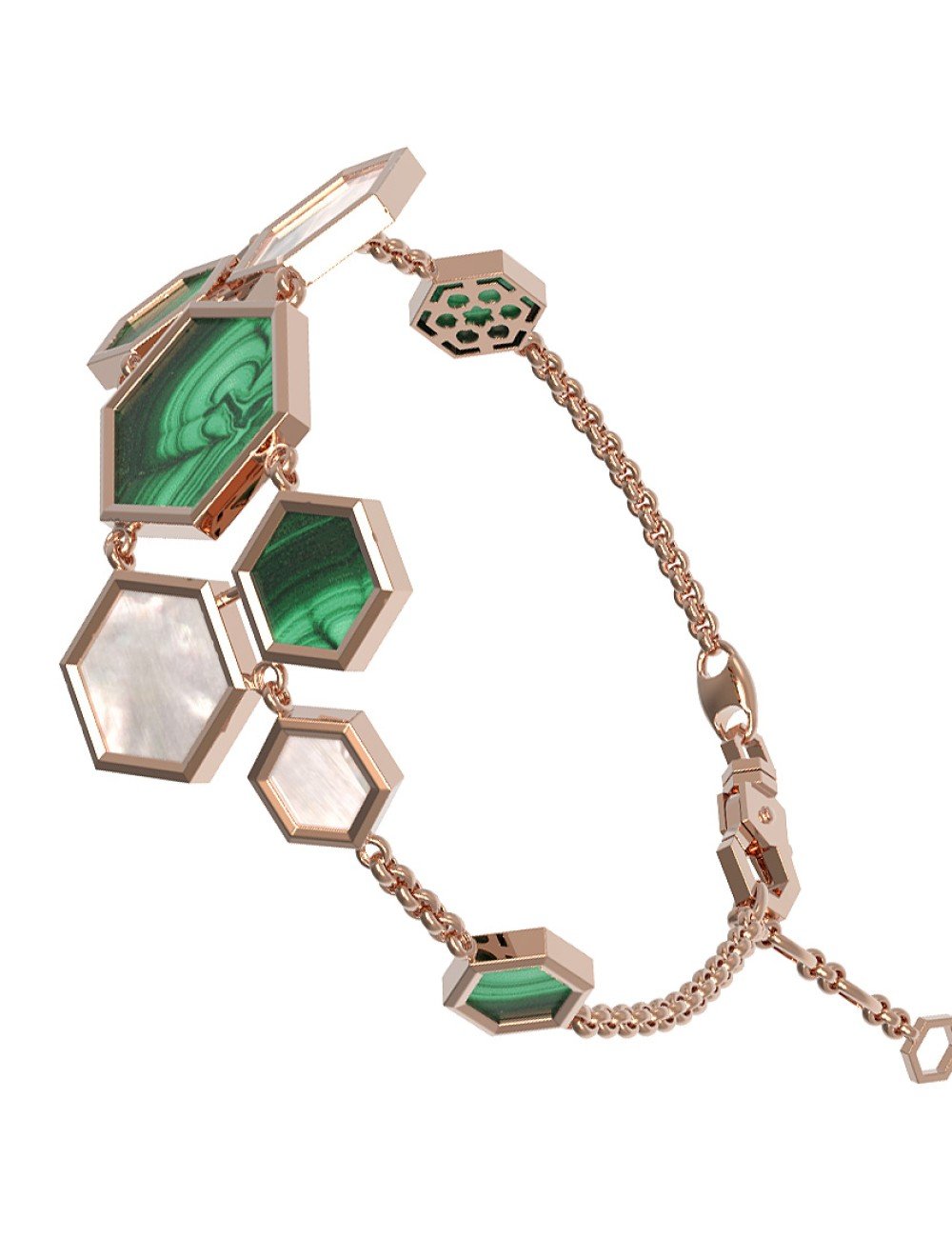 Браслет из золота c малахитом и перламутром