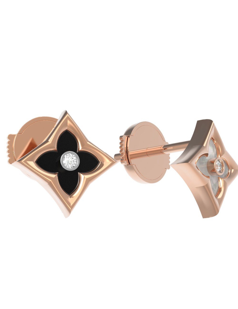 Серьги из золота c бриллиантами, ониксом и перламутром