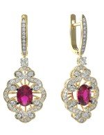 Серьги из лимонного золота c бриллиантами и рубином
