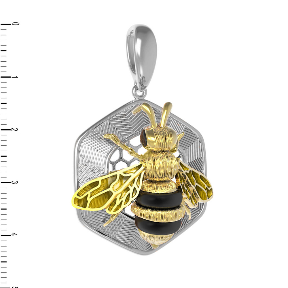 Подвеска из белого золота 585 пробы c эмалью, ониксом и эмалью