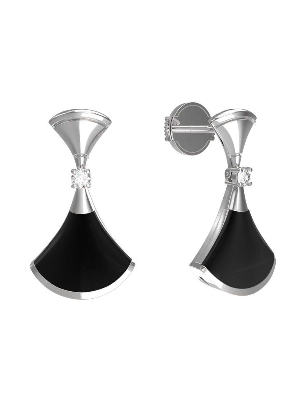 Серьги из белого золота c бриллиантами и ониксом