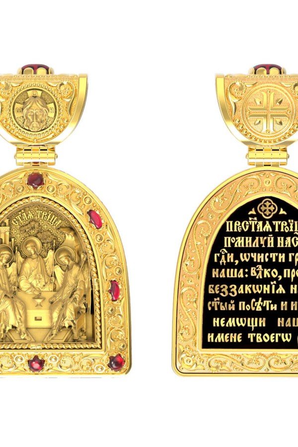 Образок из лимонного золота c эмалью и рубином