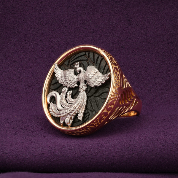 Кольцо из красного золота 585 пробы c эбеновым деревом