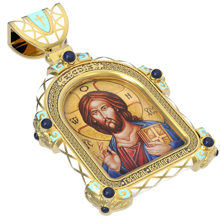 Нательная икона из лимонного золота 585 пробы c эмалью, иконописью и темперой