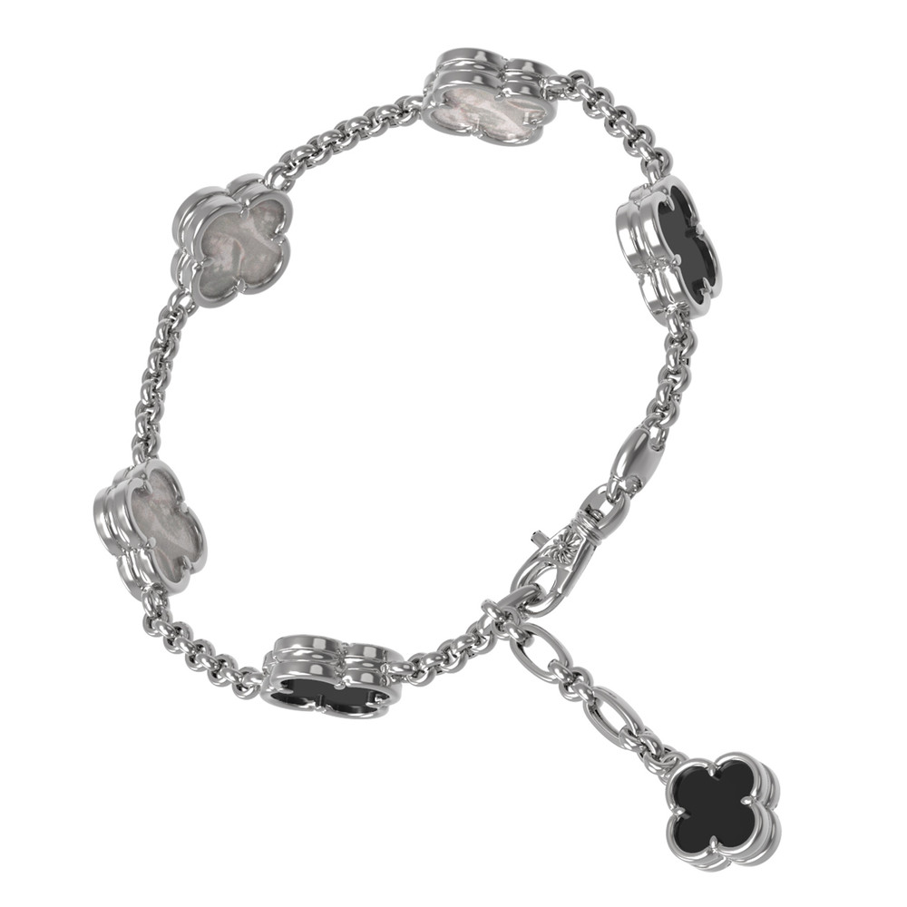 Браслет из белого золота 585 пробы c ониксом и перламутром