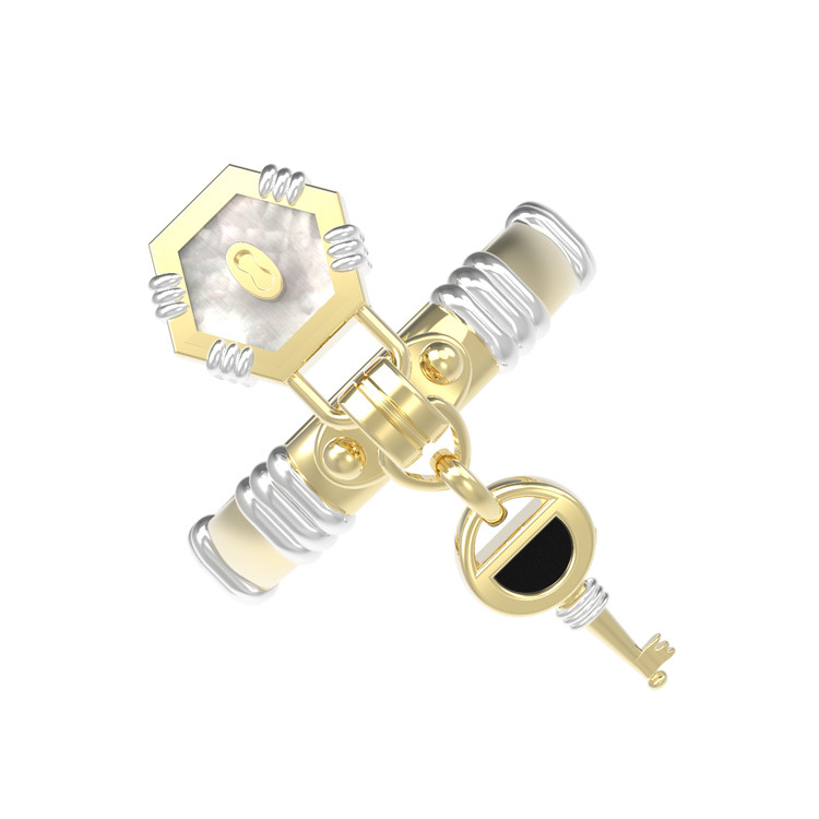 Кольцо из лимонного золота 585 пробы c ониксом и перламутром