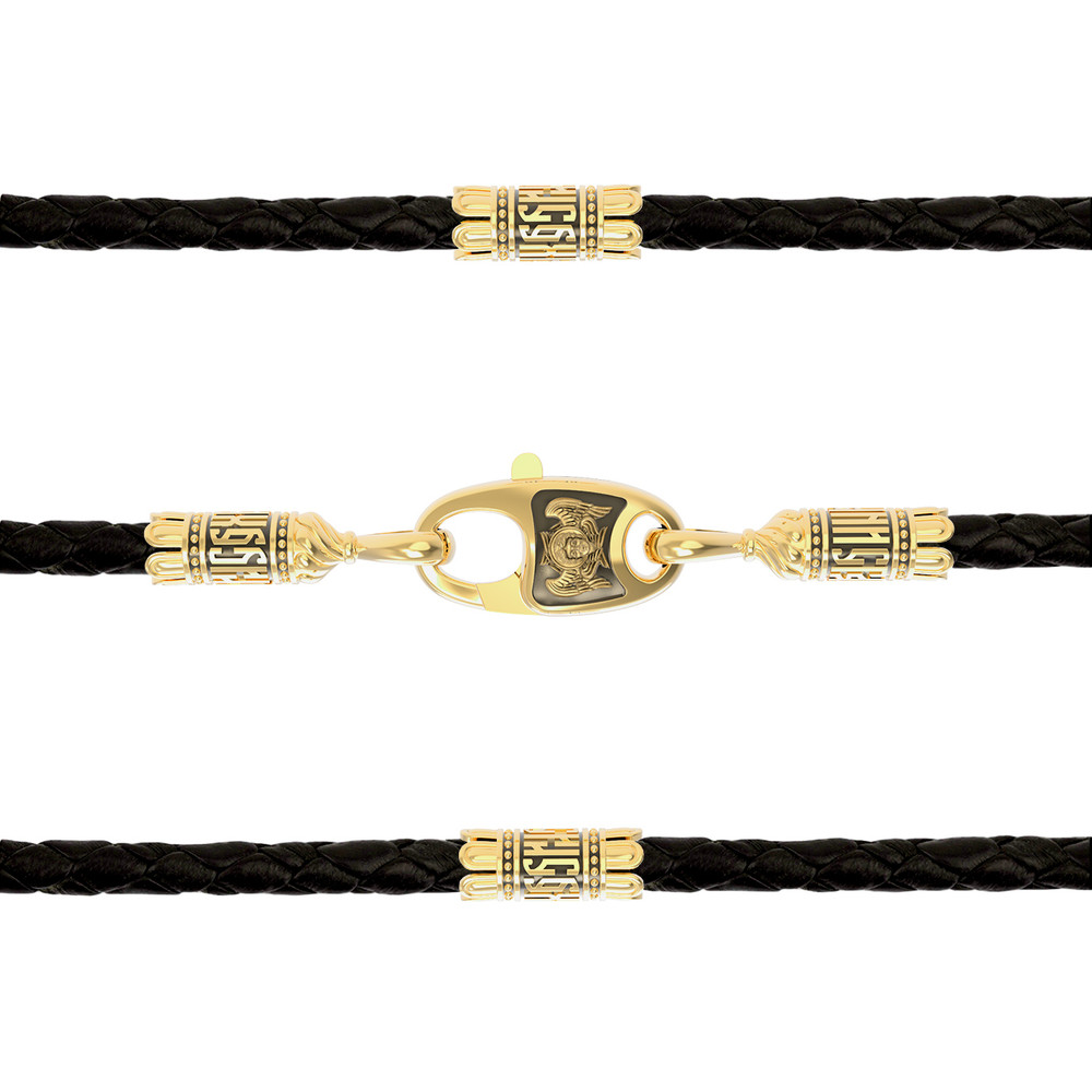 Цепь-шнурок кожа из лимонного золота 585 пробы c кожаным шнурком