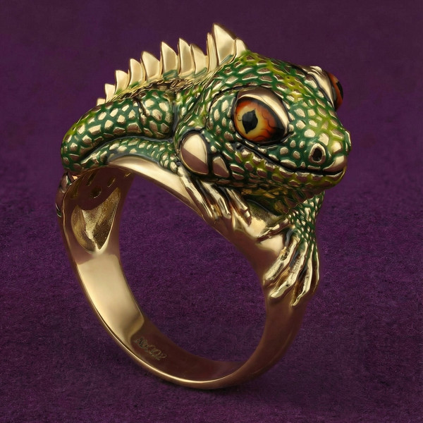 Кольцо из лимонного золота 585 пробы c эмалью и рубином