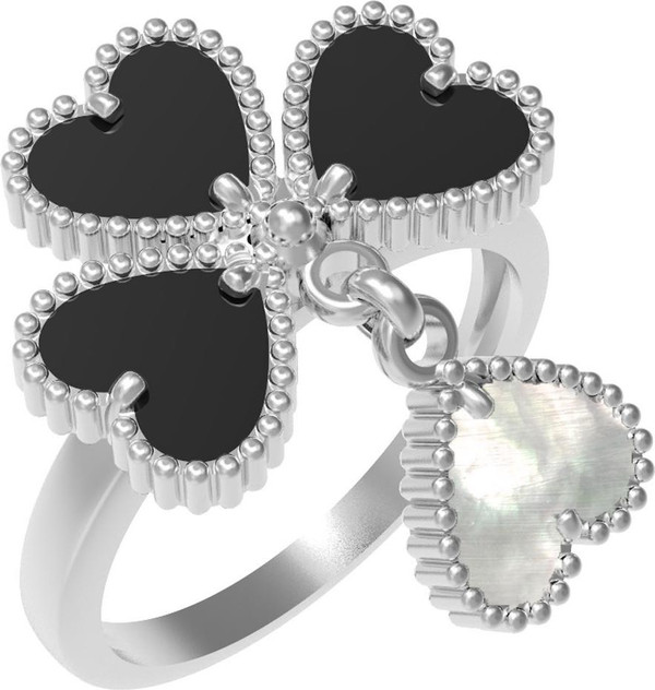 Кольцо из белого золота 585 пробы c ониксом и перламутром