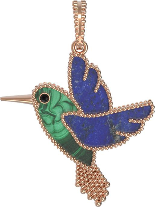 Подвеска из красного золота 585 пробы c эмалью, лазуритом и малахитом