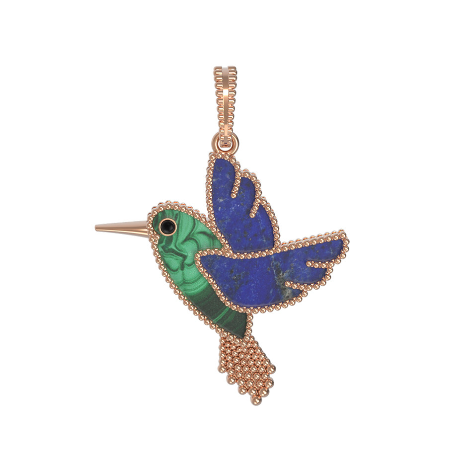 Подвеска из красного золота 585 пробы c эмалью, лазуритом и малахитом