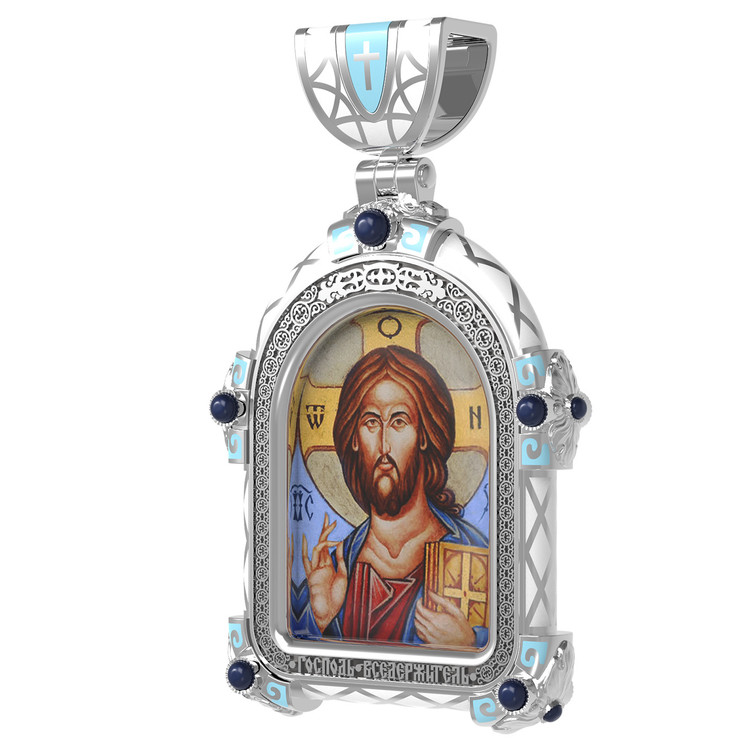 Нательная икона из белого золота 585 пробы c эмалью, иконописью и темперой