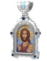 Образок из белого золота c эмалью, иконописью и темперой