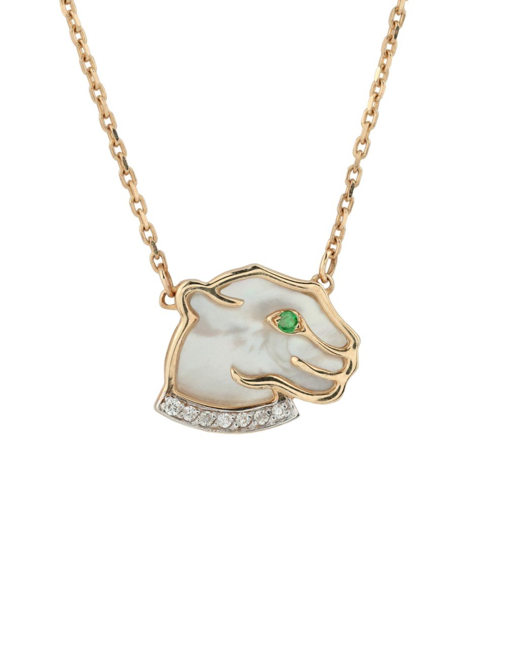 Колье из золота c бриллиантами, изумрудом и перламутром
