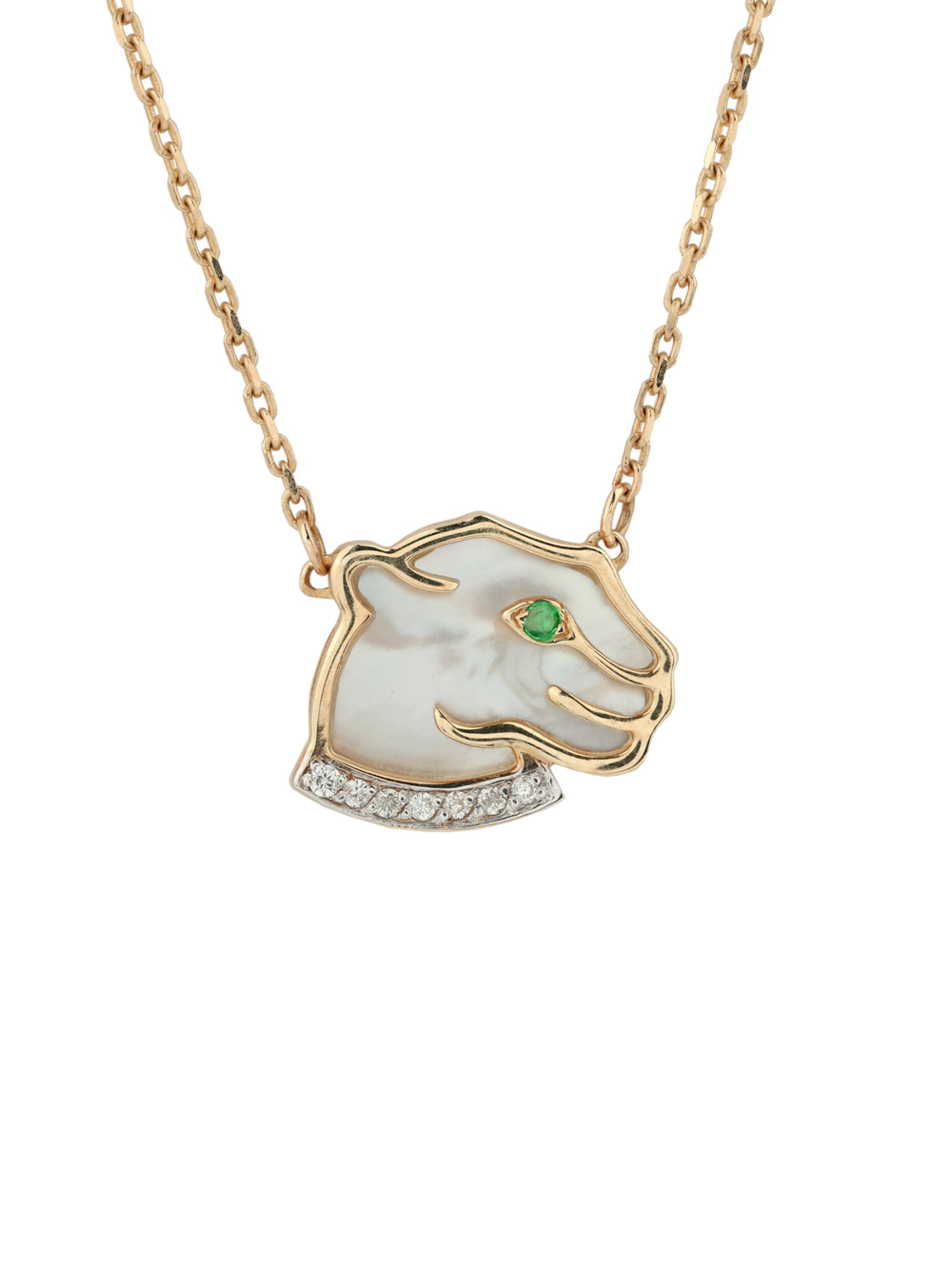 Колье из красного золота 585 пробы c бриллиантами, изумрудом и перламутром