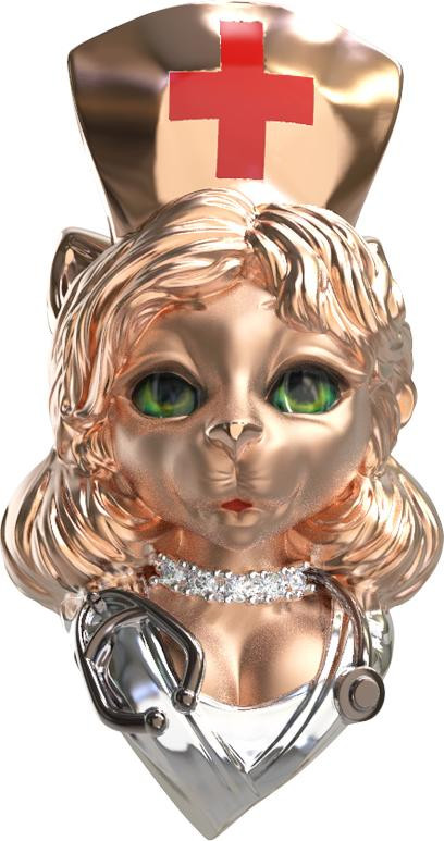 Подвеска из красного золота 585 пробы c эмалью, бриллиантами и рубином