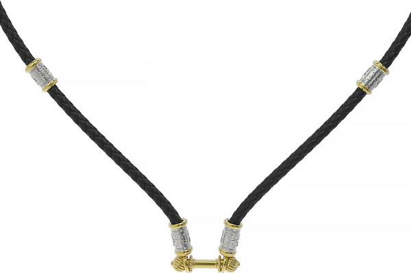 Цепь-шнурок кожа из лимонного золота 585 пробы c кожаным шнурком