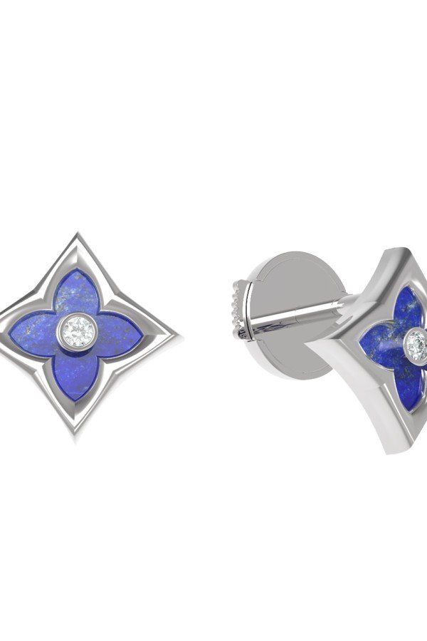 Серьги из белого золота c бриллиантами и лазуритом