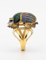 Кольцо из лимонного золота c эмалью, фианитом и турмалином