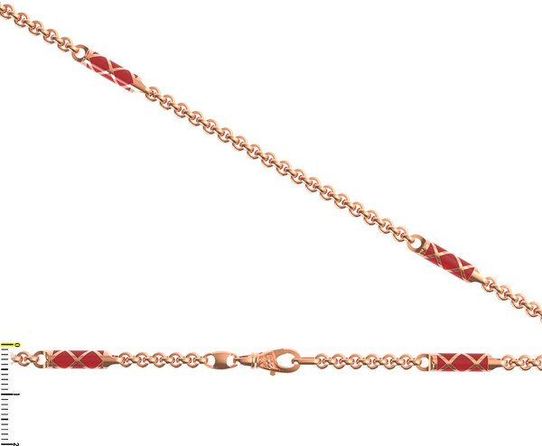 Цепь из красного золота 585 пробы c эмалью