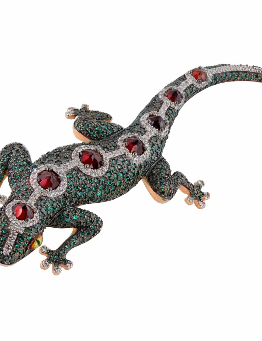 Брошь из золота c эмалью, фианитом и гранатом