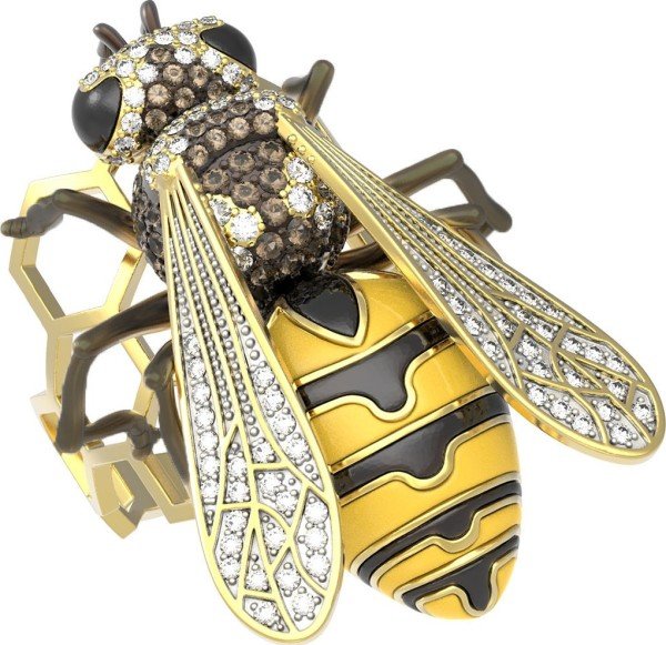 Кольцо из лимонного золота c эмалью и фианитом