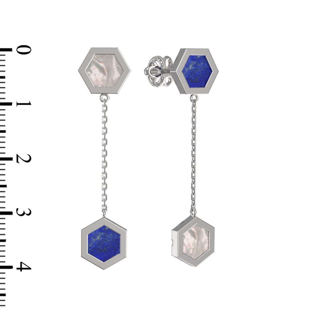 Серьги из белого золота 585 пробы c лазуритом и перламутром