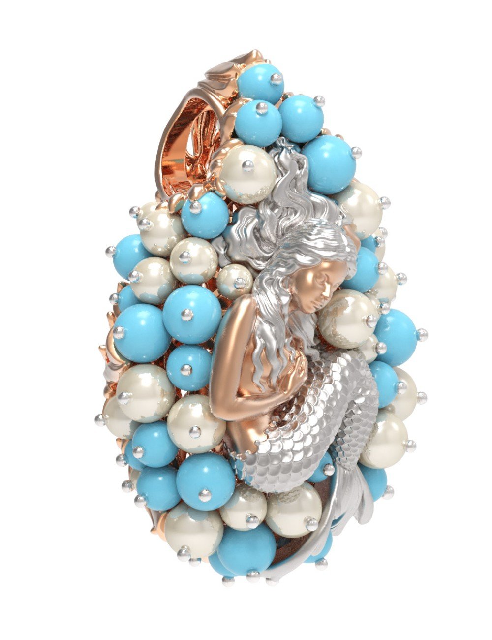 Подвеска из золота c жемчугом и бирюзой