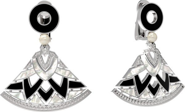 Серьги из белого золота c жемчугом, ониксом и перламутром