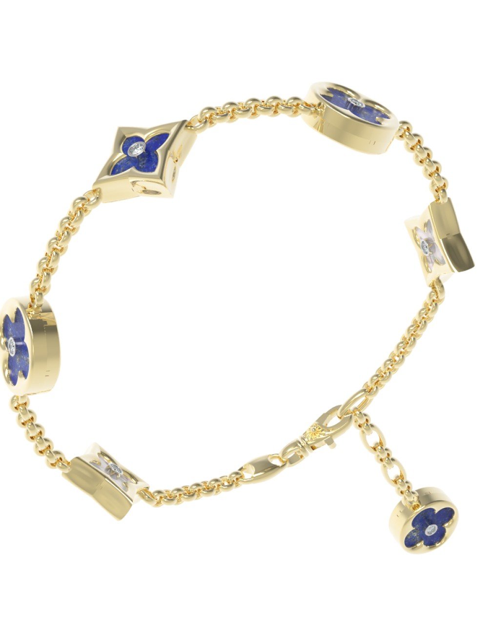 Браслет из лимонного золота c бриллиантами, лазуритом и перламутром