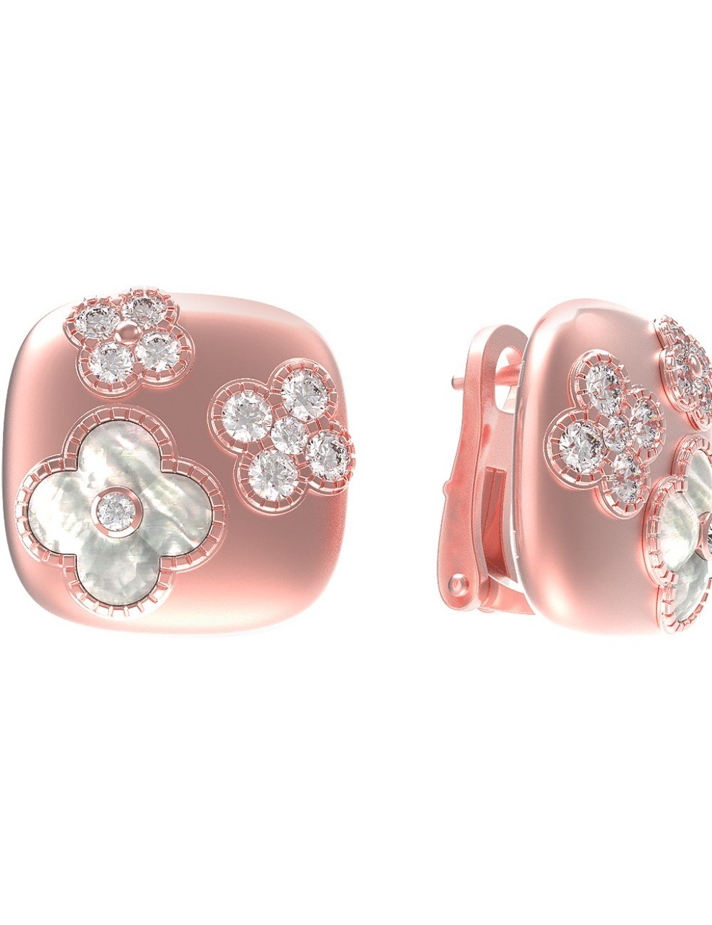 Серьги из розового золота c бриллиантами и перламутром
