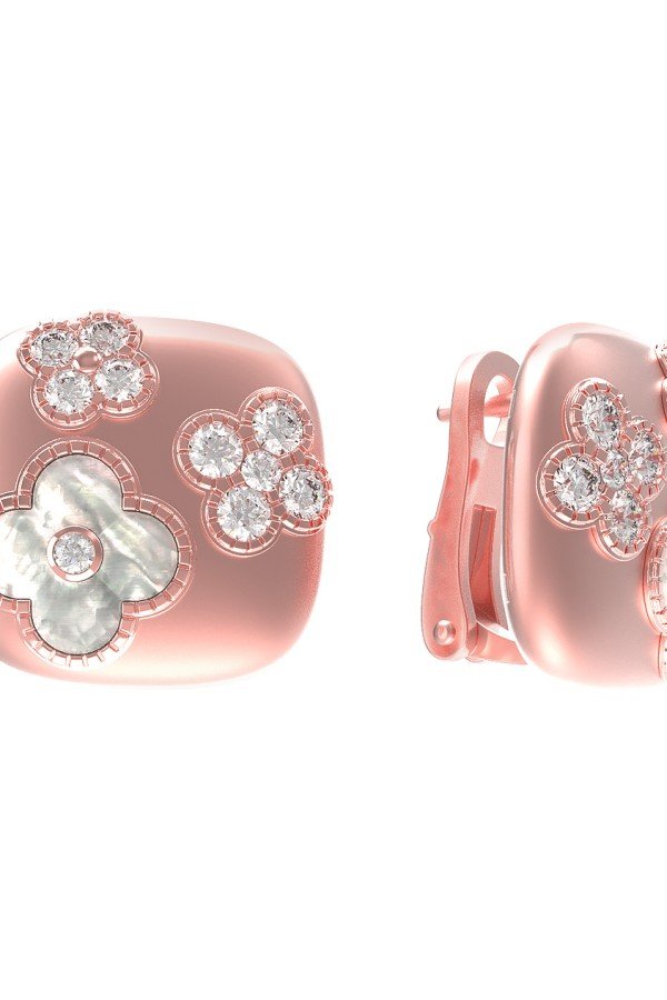 Серьги из розового золота c бриллиантами и перламутром