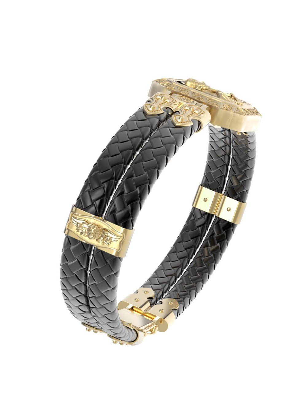 Браслет из лимонного золота c шнурком и ониксом